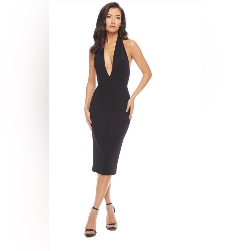 Dress the Population Black Plunge Backless Midi Dress
